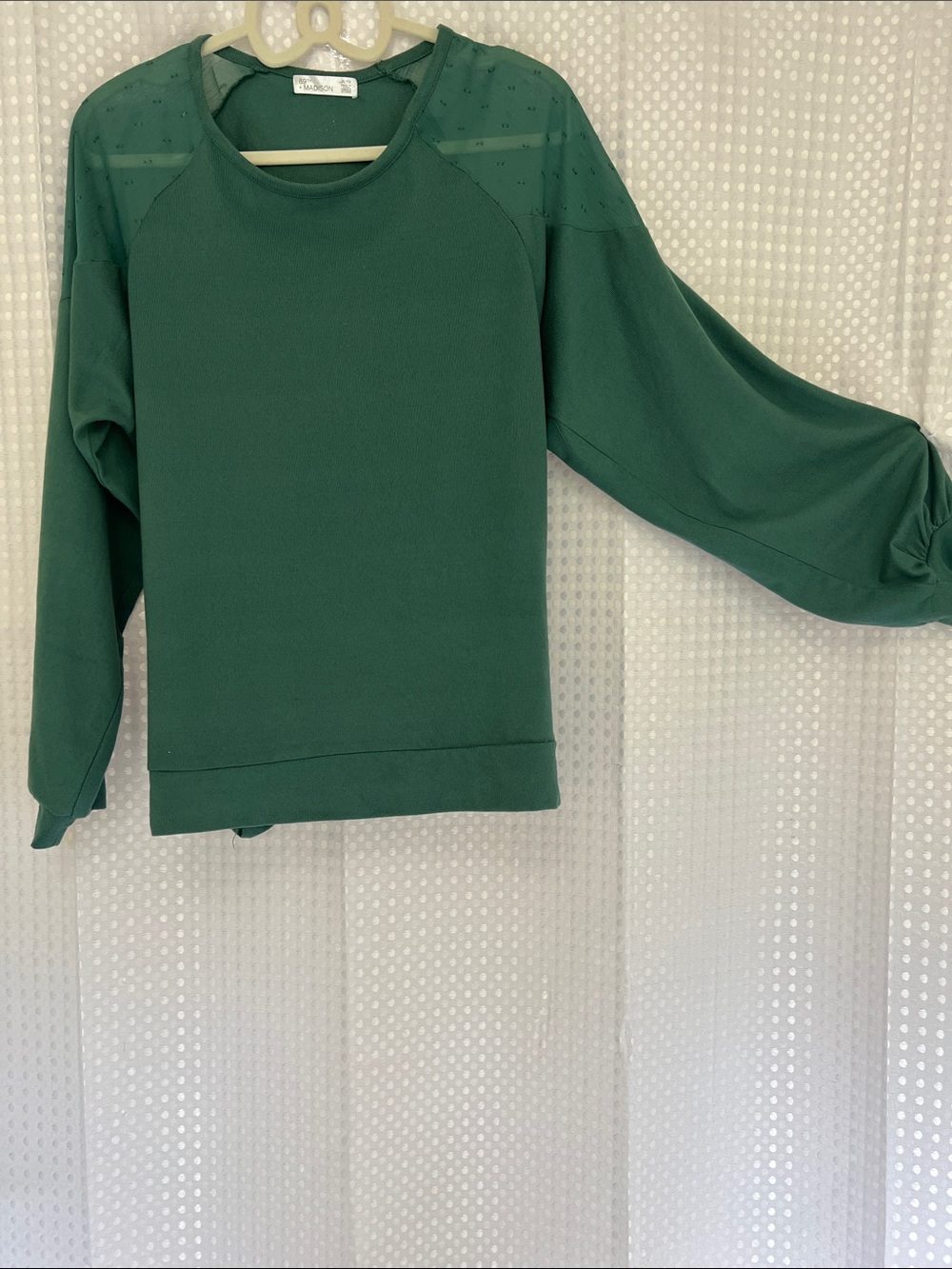 Soft & Sporty MADISON Emerald Green LongSleeve Women’s Sweater w/Sheer Shoulders